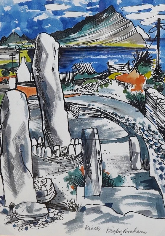 Rigby Graham (1931-2015), ink and watercolour, “Riask”, signed, 22 x 15cm. Condition - good